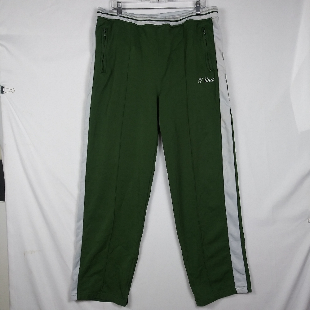 Vintage G Unit 50 Cent Sweatpants Sweat Pants Green White Zip Up Pockets Men 2XL